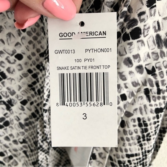 Good American The Purely Python Print Cropped Long Sleeve Blouse NWT Large - Picture 10 of 12